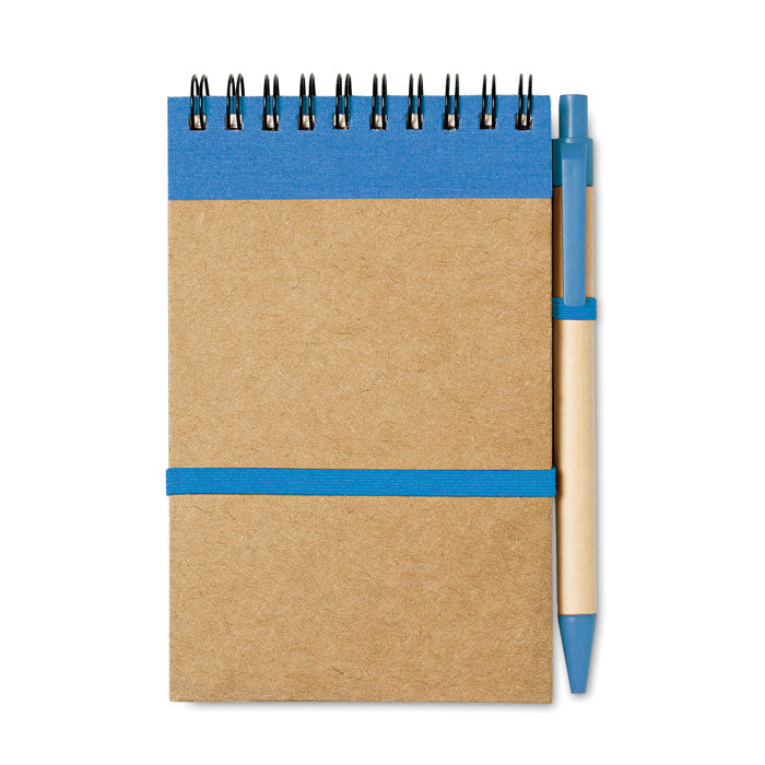 Bloc note à spirale en papier recyclé avec stylo assorti