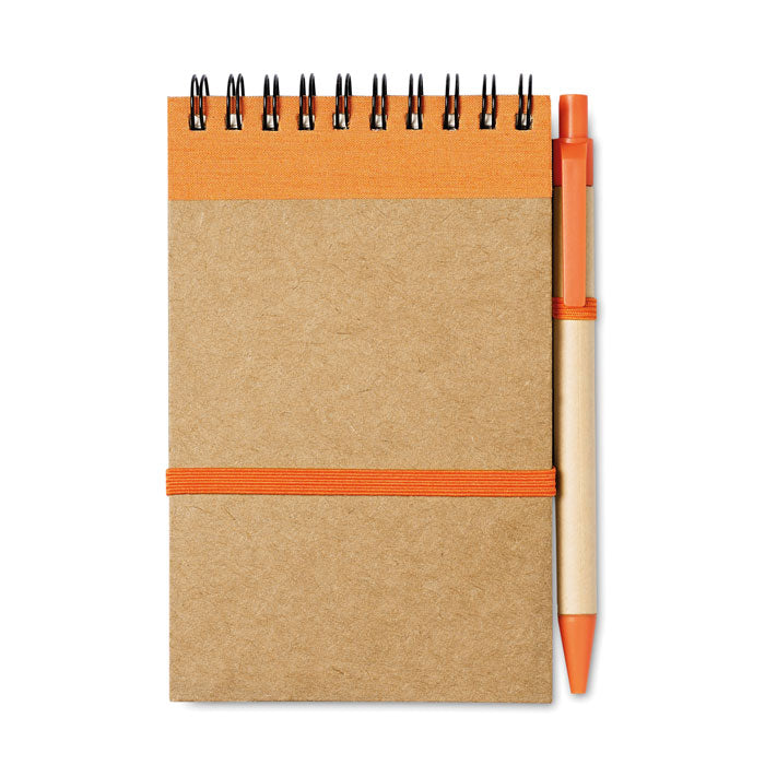Bloc note à spirale en papier recyclé avec stylo assorti